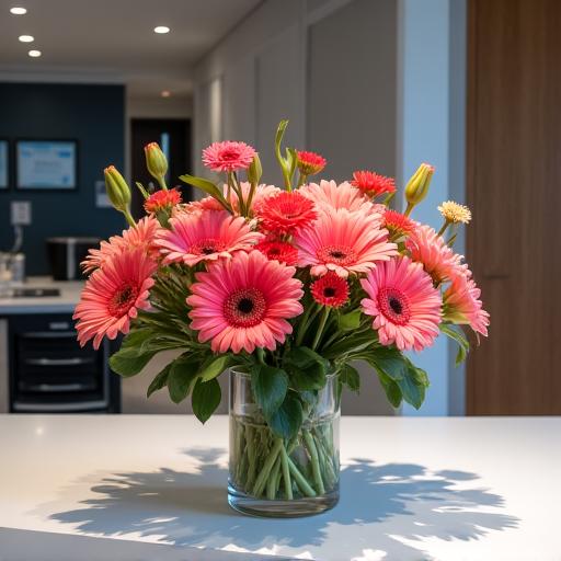 都心IT企業のモダンな受付に飾られた洗練された装花